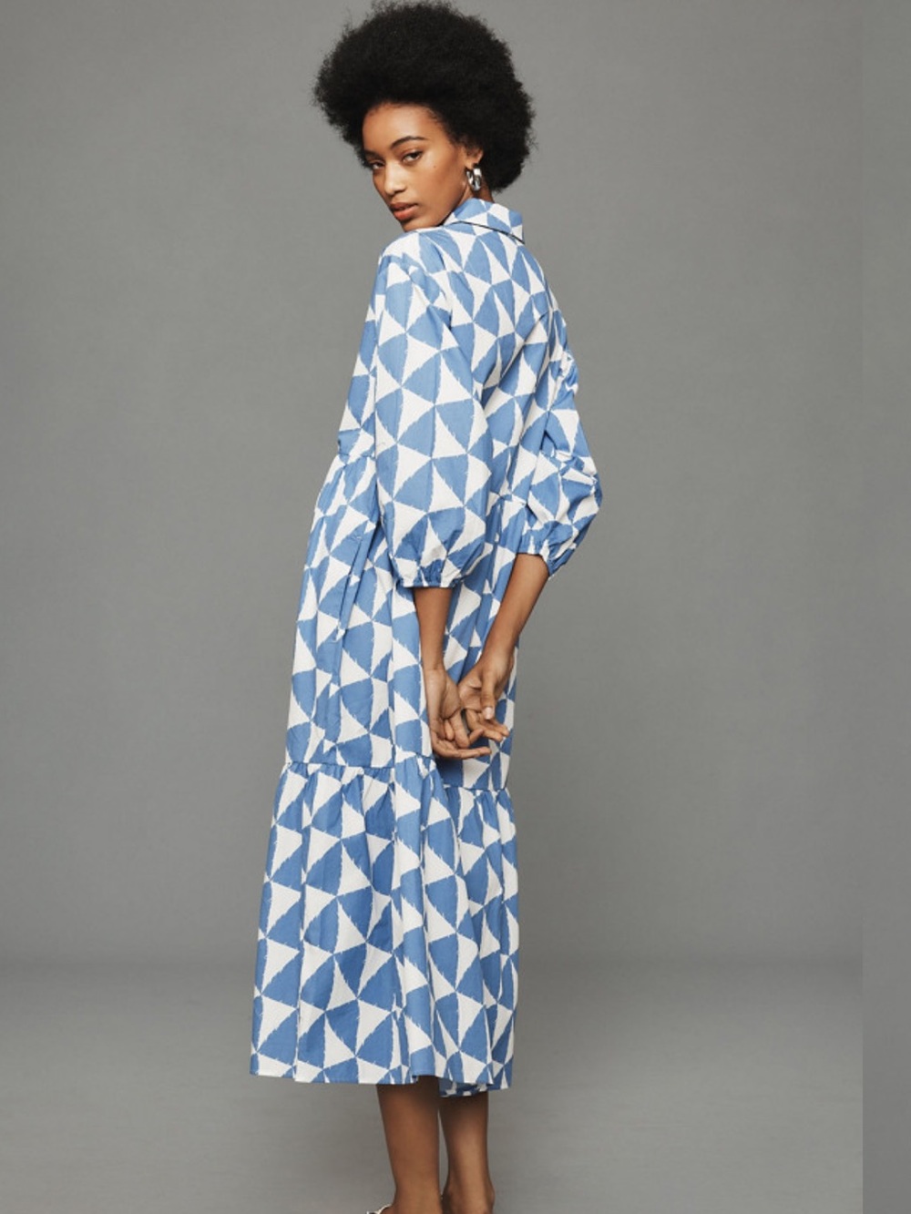 Maeve Bettina Shirtdress Blue and White Geometric NWT - Picture 3 of 12